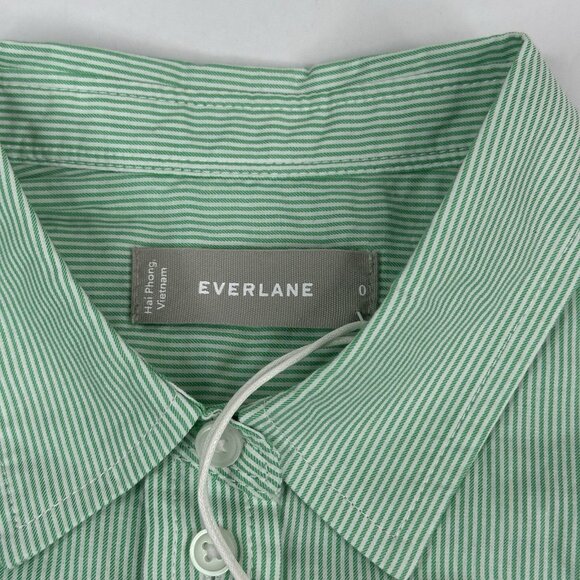 Everlane Women’s NWT Green Striped The Silky Cotton‎ Relaxed Career Shirt 0/C38 - Picture 7 of 14